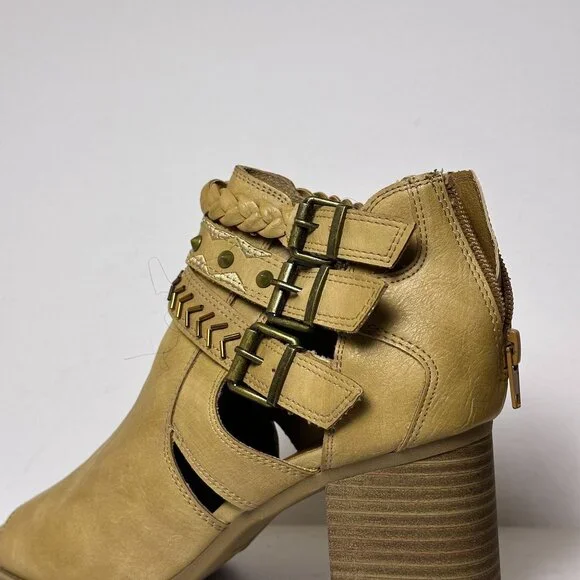 Sugar Riverdale Ankle Booties Women 8 Brown Block Heel Studded Beads Back Zip - Picture 14 of 16